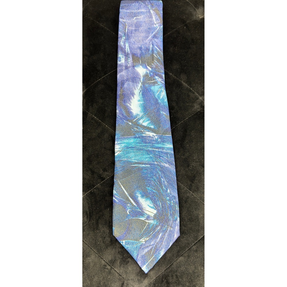 Tino Cosma Mens Blue Abstract Brushstroke Silk Necktie Made in Italy